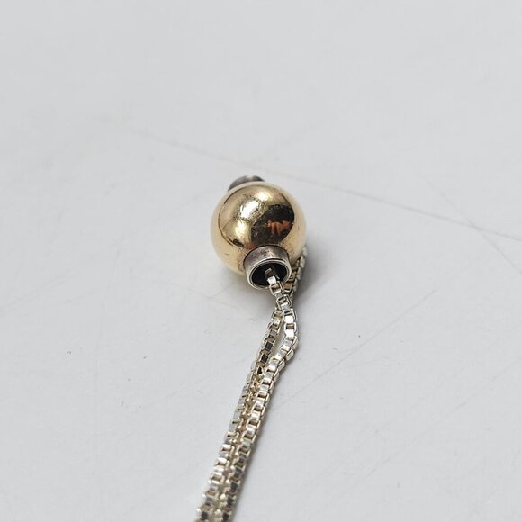 Sterling Silver Chain Necklace With Gold Ball Pendant Minimalist Vintage - Picture 8 of 12